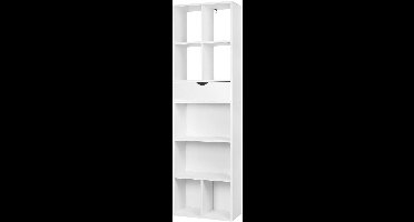 Boekenkast met Lade – Vakkenkast - Boekenrek - Open Kast – Vrijstaande - Opbergkast - Roomdivider – 6 Vakken - 1 Lade - 50x24x168cm - Wit