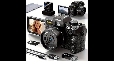 Digitale Camera – Fotocamera – Vlogcamera – Compact Camera – Reiscamera – 48 Megapixel Sensor – 180° Kantelbaar OLED-scherm – Zwart