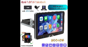 Single DIN Autoradio – Auto Stereo – Multimedia Speler – Car Audio Systeem – Navigatiesysteem – 10,1 Inch Draaibaar Scherm – Android 14.0 Met Wireless CarPlay & Android Auto