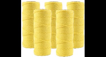 Touw/uitzetkoord geel fluoriscerend - 5x - 50 meter - Touwen - Metselkoord - Tuin aanleggen bestrating