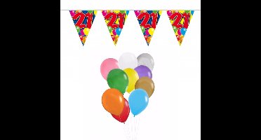Folat Verjaardag 21 jaar feestartikelen set - 50x ballonnen - 2x leeftijd print vlaggenlijnen