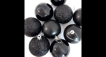 Zwarte Kerstballen set - 10 Stuks - 6cm - Glimmend - Glitter - Mat - Incl. Hanger - Kunststof - Kerstboom Versiering