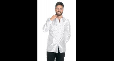 Jaren 80 & 90 Kostuum | Witte Ruchesblouse Satijn Foute Disco | Maat 54 | Carnaval kostuum | Verkleedkleding