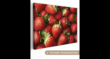 Canvas schilderij 120x90 cm - Exclusieve wanddecoratie Aardbei - Fruit - Rood - Muurdecoratie woonkamer - Slaapkamer decoratie - Kamer accessoires - Schilderijen op canvas