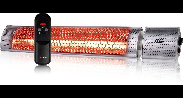 alpina Terrasverwarmer Infrarood Verwarming - Heater 2000W met Afstandsbediening - Hangend Model Plafond- of Wandmontage - IP55 Gecertificeerd - 2 Verwarmingsstanden - 67,5 x 10,5 x 7 cm
