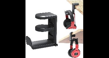 Koptelefoonstandaard met 360° draaibare koptelefoonhouder en verstelbare bureauklem, desktop koptelefoonklem gaming koptelefoonstandaardhaak, zwart