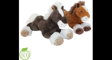 PIA Soft Toys - Set van 2 Pluche Paardjes - liggend - 2 ass. - zwart/bruin - ECO - 23 cm