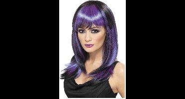 Glamour Witch Wig, Black and Purple