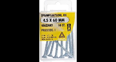 Spaanplaatschroeven. Platkop. Kruiskop- Pozidrive-2. Verzinkt. 4.5x60mm. lang. 10 stuks Houtschroeven. Deltafix.