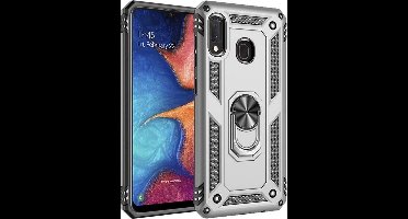 Anti-Shock Hybrid Ring Armor Hoesje Geschikt voor: Samsung Galaxy A30S - zilver