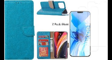 Hoesje Geschikt voor iPhone 12 Pro Max hoesje - portemonnee bookcase / wallet cover Blauw + 2x tempered glass / Screenprotector