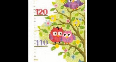 Vervaco - Telpakket kit - Geboorte - Groeimeter - Taterende uiltjes - PN-0147238 - Borduren - Borduurpakket - Borduurpakket geboorte - Borduurpakket volwassenen