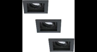 3x HOFTRONIC Durham - Vierkante inbouwspot - LED - Zaagmaat 85x85mm - Zwart - Dimbaar - Kantelbaar - 5 Watt - 350 lumen - 230V - 4000K Neutraal warm wit - Verwisselbare GU10 - Plafondspots - Inbouwspot voor binnen - 2 jaar garantie