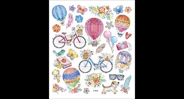 Stickers vel 15x16 5 cm 29 stuk fietsen en luchtballonnen 1v