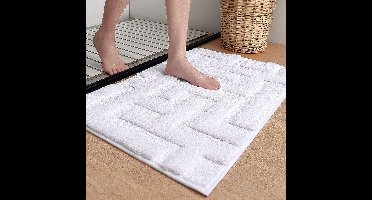 Badmat, antislip, wasbaar, zachte microvezel, absorberende badmat, antislip, wasbaar, voor douche, badkamer, bad, wit, 40 x 60 cm