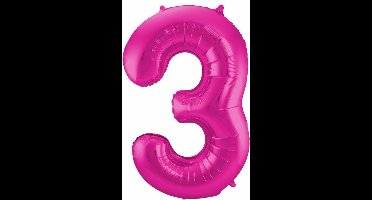 Folat Verjaardag Leeftijd folieballon - 3 jaar - roze - 86 cm - cijferballon groot