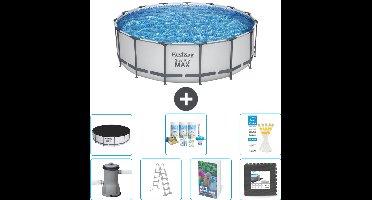 Bestway Rond Steel Pro MAX Zwembad - 457 x 122 cm - Grijs - Inclusief Pomp - Ladder - Afdekzeil - Onderhoudspakket - Vloertegels - 8-delig