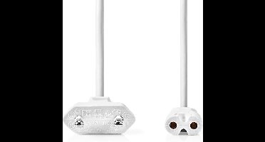 Nedis Stroomkabel - Euro Male - IEC-320-C7 - Recht - Recht - Vernikkeld - 3.00 m - Plat - PVC - Wit - Polybag