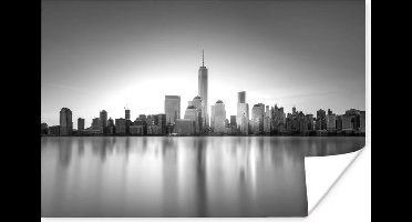 Poster Skyline van New York aan het water - zwart wit - 30x20 cm