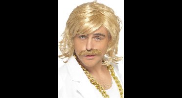 Smiffys Carnaval verkleed pruik voor heren - Sjonnie/Duitser - met matje en snor - blond - jaren 80/eighties
