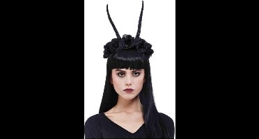 Smiffys - Demon Horn Flower Hoorns haarband - Zwart