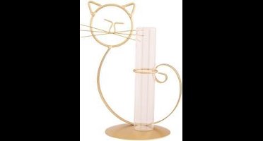 Houder Cat 1x Glass Tube Goud 14x10,5xh21,5cm Metaal-glas