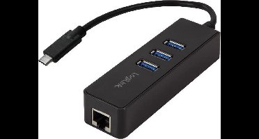 LogiLink USB 3.2 Gen 1 (USB 3.0) Adapter [1x USB 3.2 Gen 1 stekker C (USB 3.0) - 1x RJ45-bus, USB 3.2 Gen 1 bus A (USB
