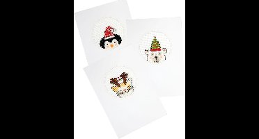 Pako compleet borduurpakket - drie kerstkaarten omzelf te borduren - 200.211 - voorgesorteerd garen - kruissteek - Aida - DIY kit