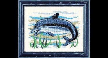 Pako Borduurpakket met telpatroon - Dolfijn - 210.825 - voorgesorteerd garen - Aida ivoor - 13 x 17 cm - DIY kit
