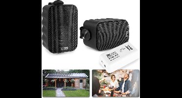 Geluidsinstallatie voor tuin, terras, etc. - Bluetooth geluidsinstallatie met 2 weersbestendige opbouwspeakers (3 inch) - Zwart
