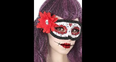 ATOSA - Dia de los Muertos masker met rode bloem voor volwassenen