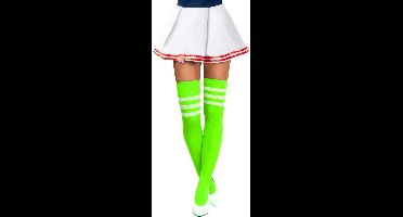 Partychimp Voordeelverpakking 6 pack Cheerleader Overknee Kousen voor bij Cheerleader Kostuum Dames Carnaval Carnavalskleding Dames Carnaval Accessoires Verkleedkleren Volwassenen - Neon Groen/Wit - Katoen/Polyamide/Elastaan - One-Size - 6 pack