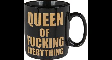 Queen of Fucking Everything XL Mok - 850 ml - Zwart Keramiek met Gouden Letters - Grappige Koffiemok - Vaatwasserbestendig - Perfect Cadeau voor Koffie- en Theeliefhebbers