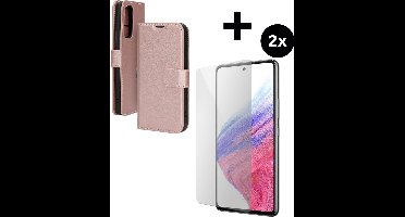 Mobiparts Classic Wallet hoesje geschikt voor Samsung Galaxy A53 (2022) 5G met 2 Screenprotectors van Gehard Glas - Roze