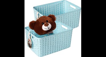 Plasticforte Opbergmand - 2x - Kastmand - rotan kunststof - ijsblauw - 18 Liter - 29 x 39 x 20 cm