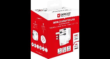 Skross - World Travel Adapter with Ground Plugs (no Swiss & Italy) + 1 USB + 1 Type C Slot + World Top Input