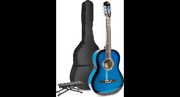 Akoestische gitaar voor beginners - MAX SoloArt klassieke gitaar / Spaanse gitaar 4/4 - Met o.a. 39'' gitaar, voetsteun, gitaartas, gitaar stemapparaat en extra accessoires - Blauw