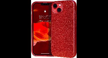 Hoesje Geschikt voor iPhone 14 Glitter Siliconen backcover – Rood