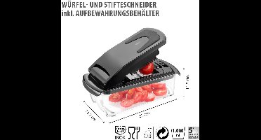 Groentesnijder, Blokjes, Reepjes & Schijvensnijder, Multichopper, 3 messen, 1L, Vaatwasserbestendig, Zwart, Kunststof, RVS - GEFU | Treppo