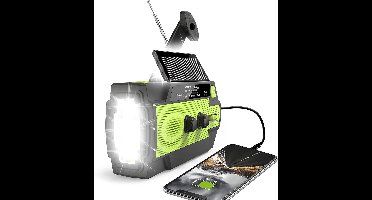 Noodradio Solar Opwindbaar – 4000mAh Powerbank – FM/AM – LED Zaklamp & Leeslamp – AAA Batterijen & USB Oplaadbaar – Voor Noodpakket, Kamperen & Stromingsuitval