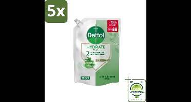 5 x Dettol - Handzeep Navulling - Hydrate - Aloë Vera & Bamboe - 500 ml - Grootverpakking - Handzeep Navulling - Antibacteriële Handzeep - Aloë Vera Handzeep - Bamboe Handzeep - Duurzame Handzeep