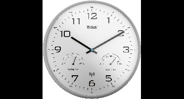 Tijdsein gestuurd wandklok met thermometer / hygrometer, zilverkleurig/ grijs
