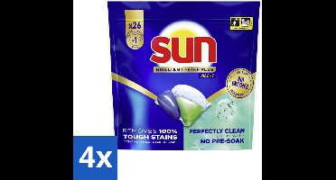 Sun – Vaatwascapsules – Brilliant Shine+ All-in-1 - 26 capsules - Voordeelverpakking - 4 stuks