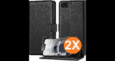Hoesje Geschikt voor iPhone 16e / iPhone 17e hoesje bookcase Zwart met screenprotectors 2 stuks