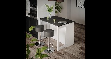 Luxe Bartafel Set “Dominic Deluxe” met 2 Barkrukken – Antraciet/Wit – 116x37x90,5 cm – Eettafel met Opbergruimte, Klapbaar Ontwerp, Industrieel Design –