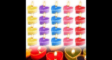 20 Stuks Hartvormige Theelichtjes - Romantische Gekleurde Kaarsen voor Feest, Bruiloft & Valentijnsdag