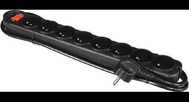Perel Stekkerdoos met schakelaar, overbelastingsbeveiliging, 8 stopcontacten met penaarde (type E), kabel 1.5 m, 3G1.5, gebruik binnenshuis, zwart