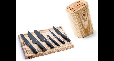 Chop & Grill - Esdoornhout Messenblok & Snijplak - 6-delige RVS Messenset