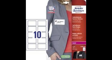 Avery-Zweckform L4785-20 Naametiketten 80 x 50 mm Acetaatzijde Wit 200 stuk(s) Weer verwijderbaar Laser (kleur), Laser