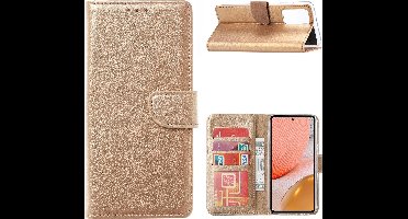 Hoesje Geschikt Voor Samsung Galaxy A32 Hoesje portemonnee hoes - Hoesje Geschikt Voor Samsung Galaxy A32 5G bookcase wallet cover - Goud
